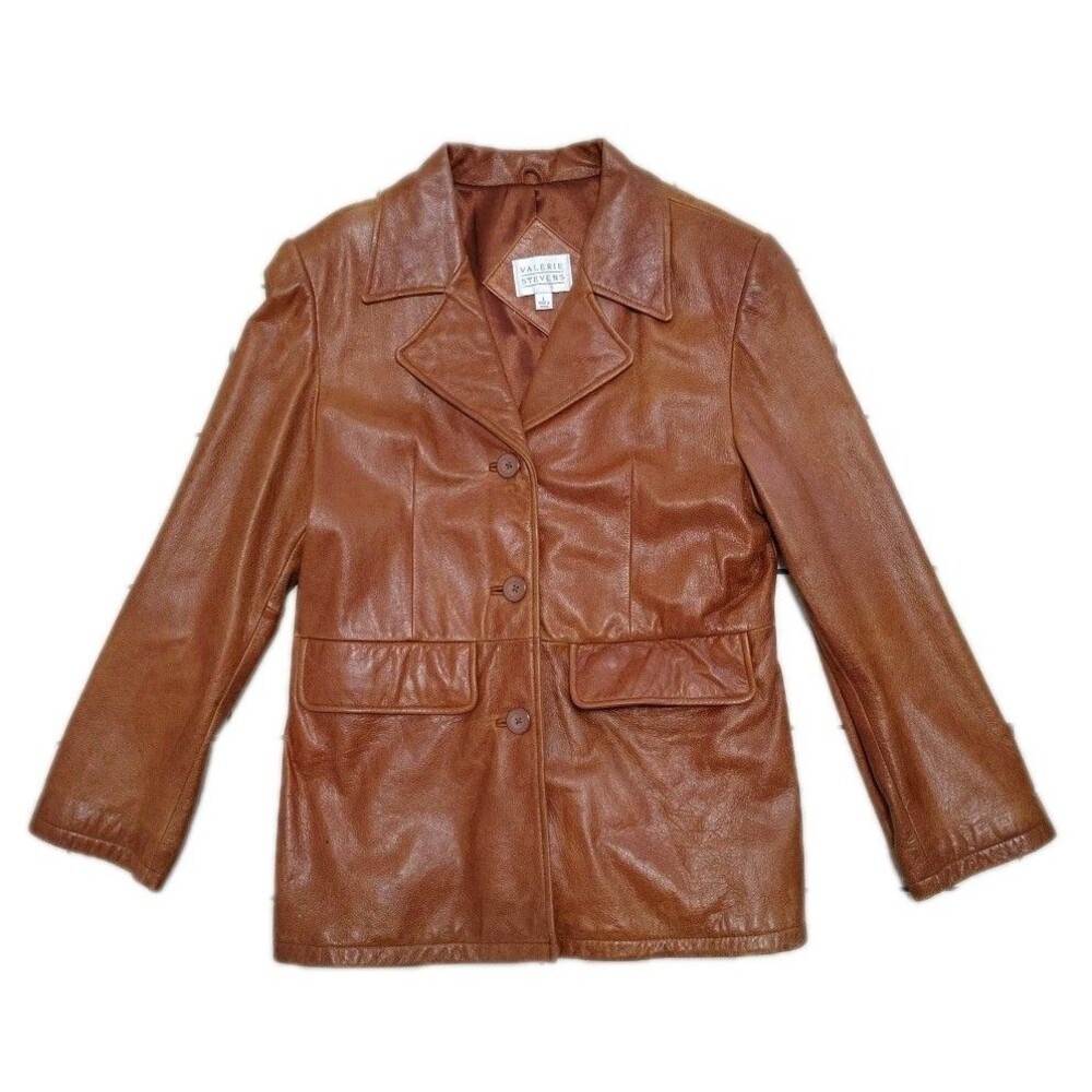 Vintage Valerie Stevens Women’s Size Large Brown 100% Leather Jacket Lined